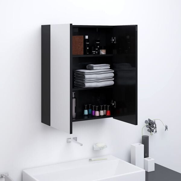 vidaXL Armoire &agrave; miroir de salle de bain 60x15x75 cm MDF Noir brillant