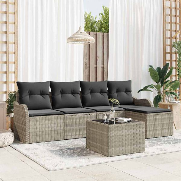 vidaXL Ensemble de canap&eacute; de jardin 6 pcs Gris clair polyrotin