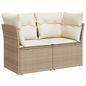 vidaXL Canap&eacute; de jardin avec coussins 2 places beige r&eacute;sine tress&eacute;e