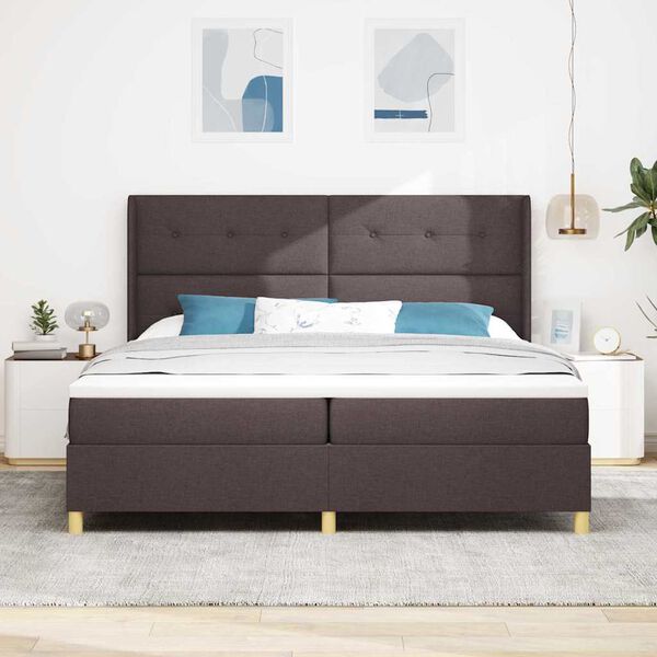 vidaXL Lit &agrave; Ressorts avec matelas Marron fonc&eacute; 200 x 200 cm tissu