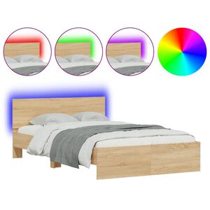 vidaXL Cadre de lit avec t&ecirc;te de lit et LED ch&ecirc;ne sonoma 140x200 cm