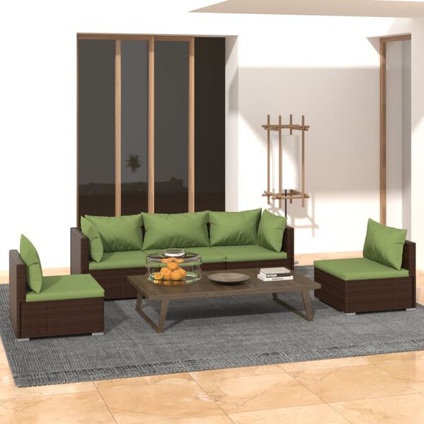 vidaXL Salon de jardin 5 pcs avec coussins R&eacute;sine tress&eacute;e Marron