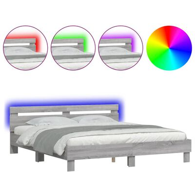 vidaXL Cadre de lit avec LED sans matelas sonoma gris 180x200 cm