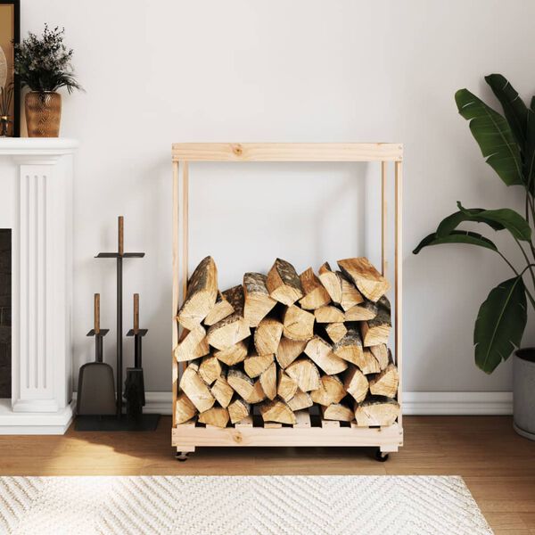 vidaXL Porte-bûches avec roulettes 76,5x40x108 cm bois massif de pin