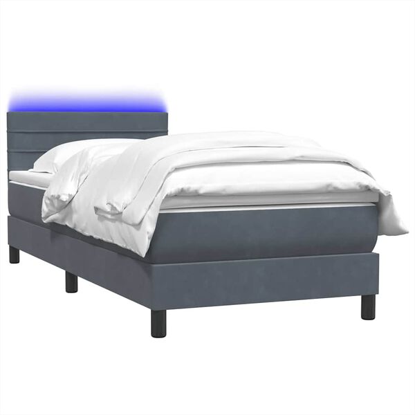 vidaXL Sommier &agrave; lattes de lit et matelas et LED gris fonc&eacute; 90x210 cm velours