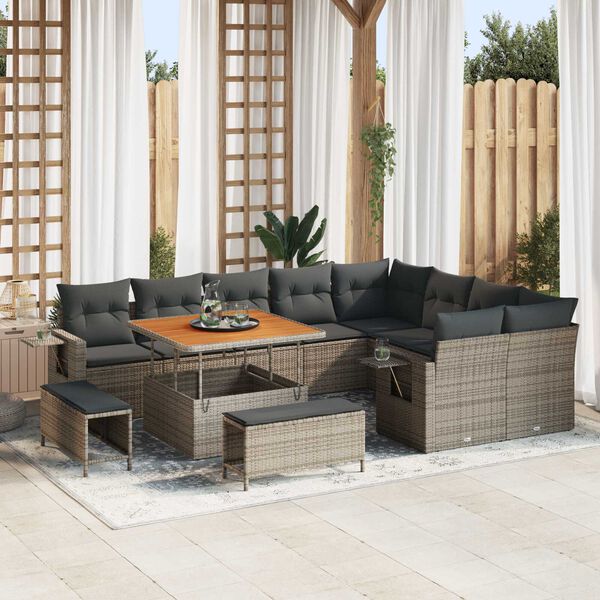vidaXL Ensemble de canap&eacute; de jardin 12 pcs Gris polyrotin