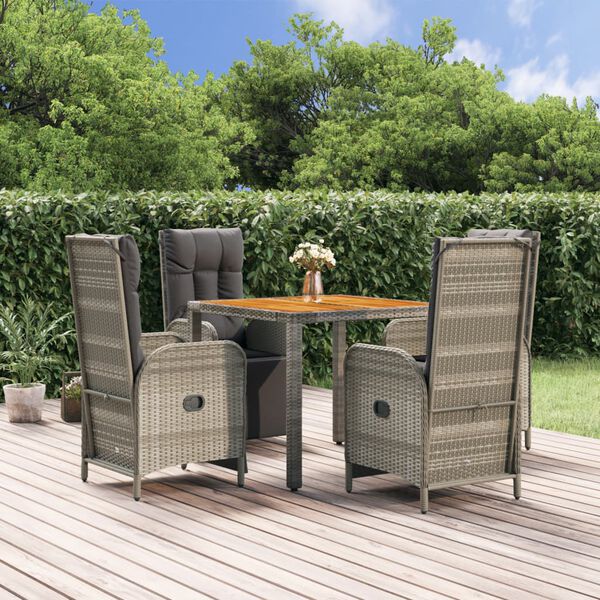 vidaXL Ensemble &agrave; manger de jardin 5 pcs coussins gris r&eacute;sine tress&eacute;e
