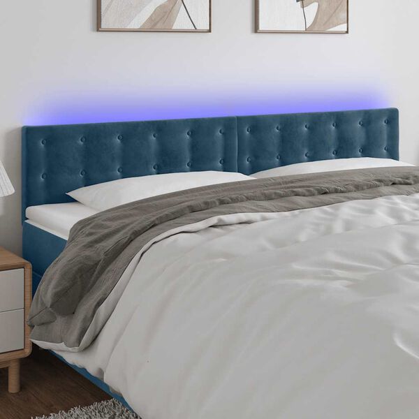 vidaXL T&ecirc;te de lit &agrave; LED Bleu fonc&eacute; 160x5x78/88 cm Velours