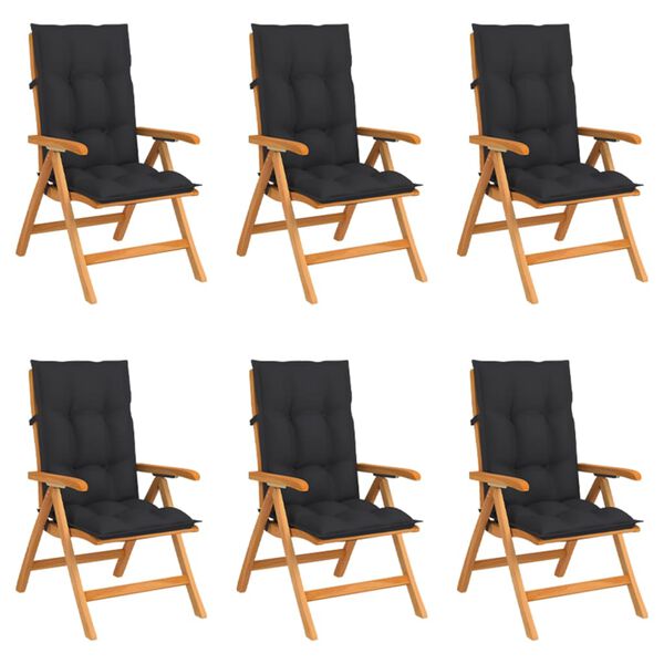 vidaXL Chaises inclinables de jardin et coussins lot de 6 Teck solide