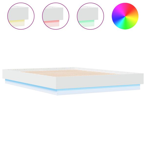 vidaXL Cadre de lit avec LED sans matelas blanc 135x190 cm