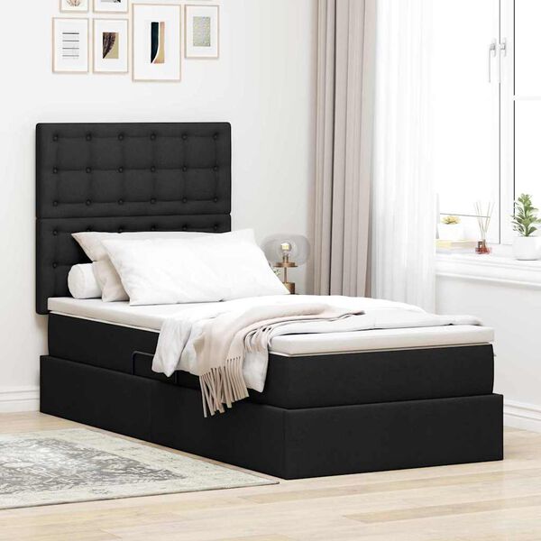vidaXL Lit avec rangement et matelas Noir 90 x 190 cm Polyester