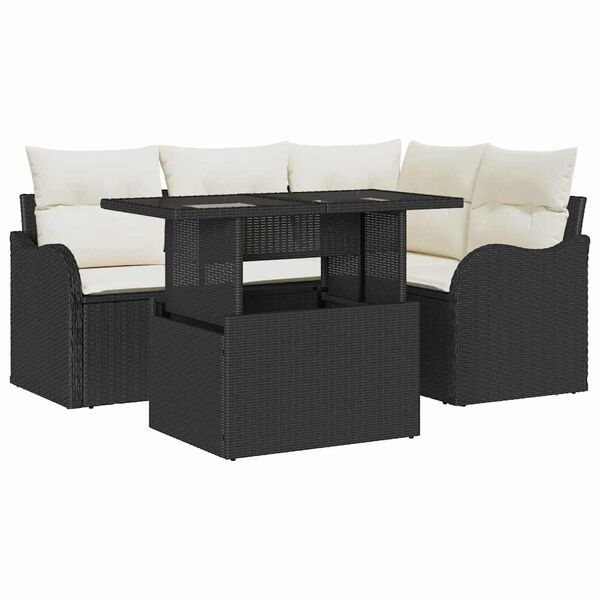 vidaXL Ensemble de canapé de jardin avec coussin 5 pcs Noir Poly rotin