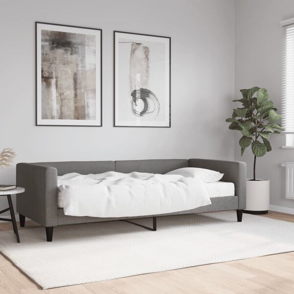 vidaXL Lit de jour avec matelas gris fonc&eacute; 90x190 cm tissu