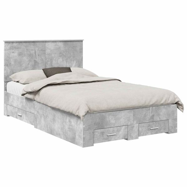 vidaXL Cadre de lit Gris b&eacute;ton 135 x 190 cm Bois d'ing&eacute;nierie