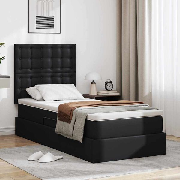 vidaXL Lit avec rangement et LED avec LED Noir 90 x 190 cm Simili cuir