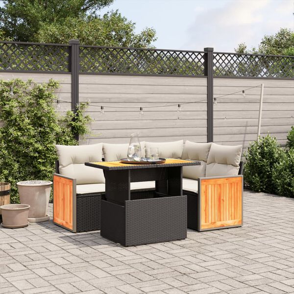 vidaXL Salon de jardin 5 pcs avec coussins noir r&eacute;sine tress&eacute;e