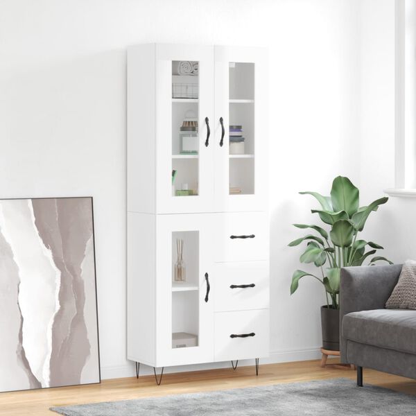 vidaXL Buffet haut Blanc brillant 69,5x34x180 cm Bois d'ing&eacute;nierie