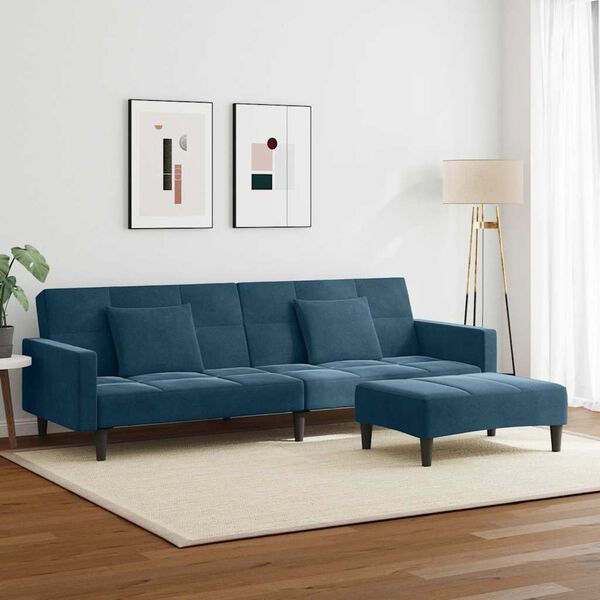 vidaXL Canap&eacute;-lit &agrave; 2 places avec repose-pied bleu velours