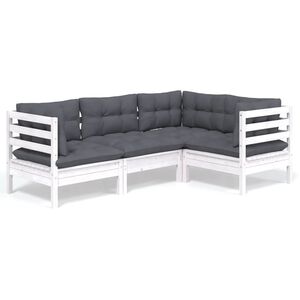 vidaXL Salon de jardin 4 pcs avec coussins blanc bois de pin