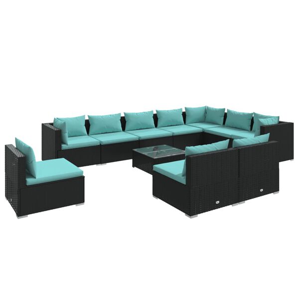 vidaXL Salon de jardin 11 pcs avec coussins R&eacute;sine tress&eacute;e Noir