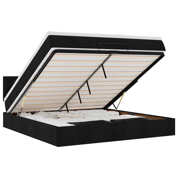 vidaXL Lit ottoman avec matelas et LED Noir 180x200cm tissu