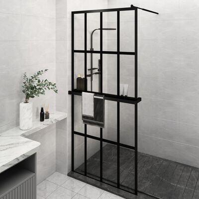 vidaXL Paroi de douche avec étagère Noir 90x195 cm Verre ESG&Aluminium