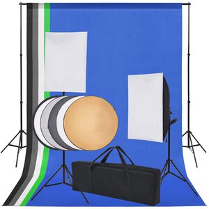 vidaXL Kit de studio 5 toiles de fond color&eacute;es et 2 bo&icirc;tes &agrave; lumi&egrave;re