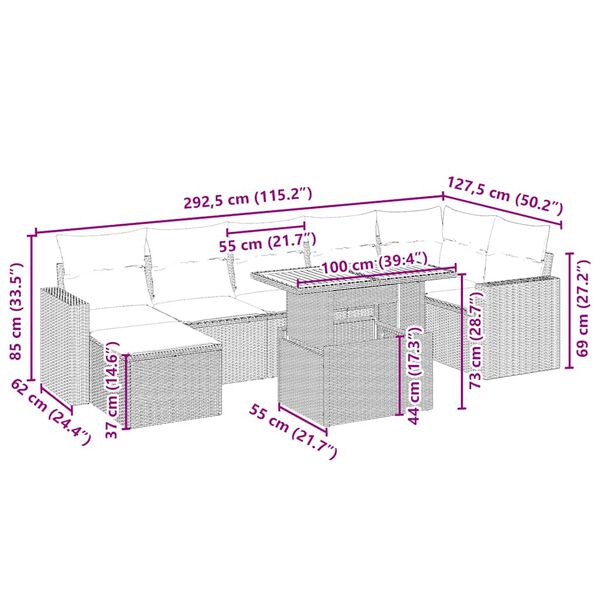 vidaXL Salon de jardin avec coussins 8 pcs beige r&eacute;sine tress&eacute;e