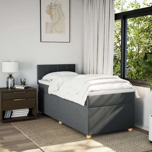 vidaXL Sommier &agrave; lattes de lit et matelas Gris fonc&eacute; 90x190 cm Tissu
