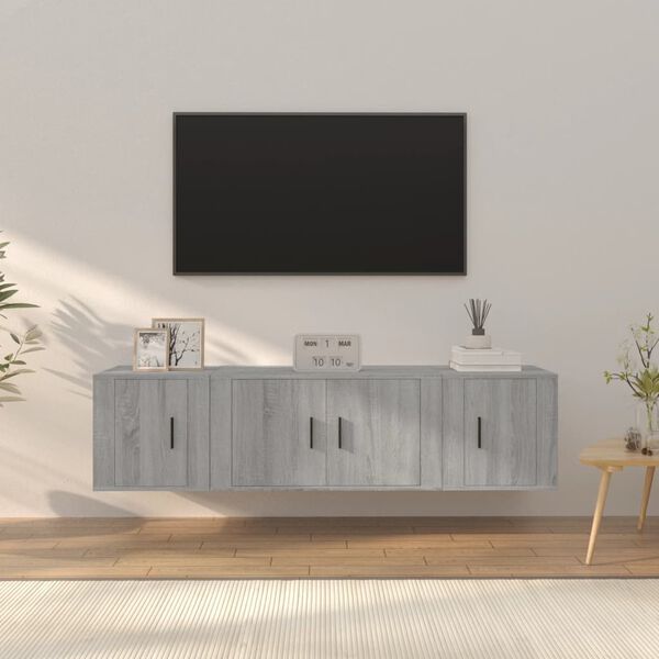 vidaXL Ensemble de meubles TV 3 pcs Sonoma gris Bois d'ing&eacute;nierie