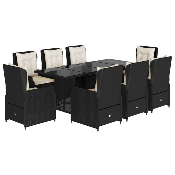 vidaXL Ensemble &agrave; manger de jardin 9pcs coussins noir r&eacute;sine tress&eacute;e