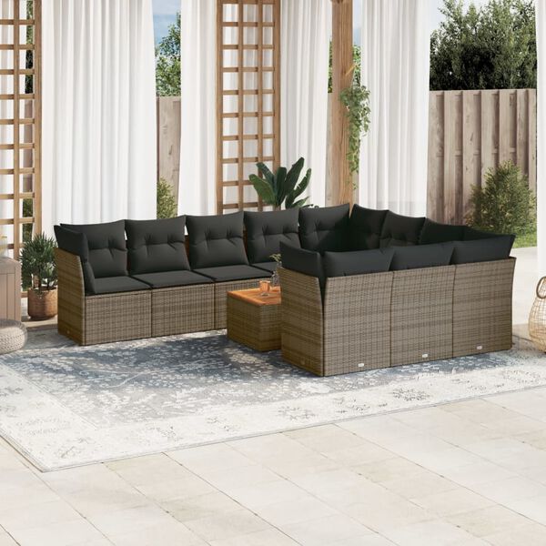 vidaXL Salon de jardin 11 pcs avec coussins gris r&eacute;sine tress&eacute;e