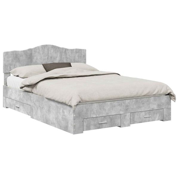 vidaXL Cadre de lit Gris b&eacute;ton 150 x 200 cm Bois d'ing&eacute;nierie