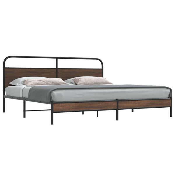 vidaXL Cadre de lit en m&eacute;tal sans matelas ch&ecirc;ne marron 183x213 cm