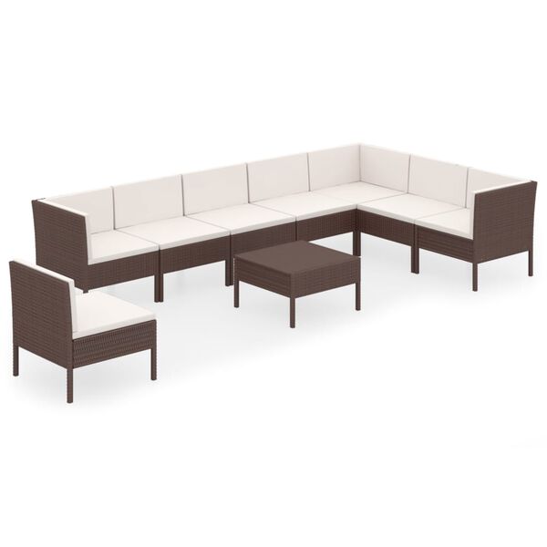 vidaXL Salon de jardin 9 pcs avec coussins r&eacute;sine tress&eacute;e marron