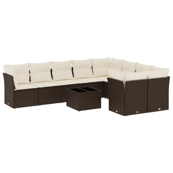 vidaXL Salon de jardin 10 pcs avec coussins marron r&eacute;sine tress&eacute;e