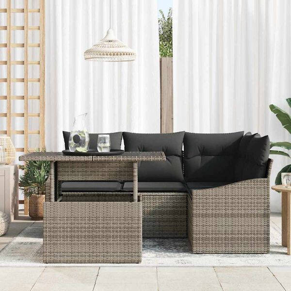vidaXL Ensemble de canap&eacute; de jardin avec coussin 5 pcs Gris polyrotin