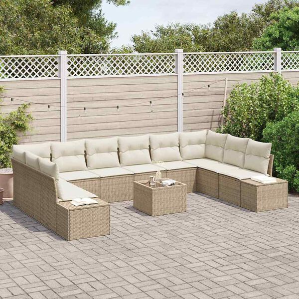 vidaXL Ensemble de canap&eacute; de jardin 11 pcs Beige polyrotin