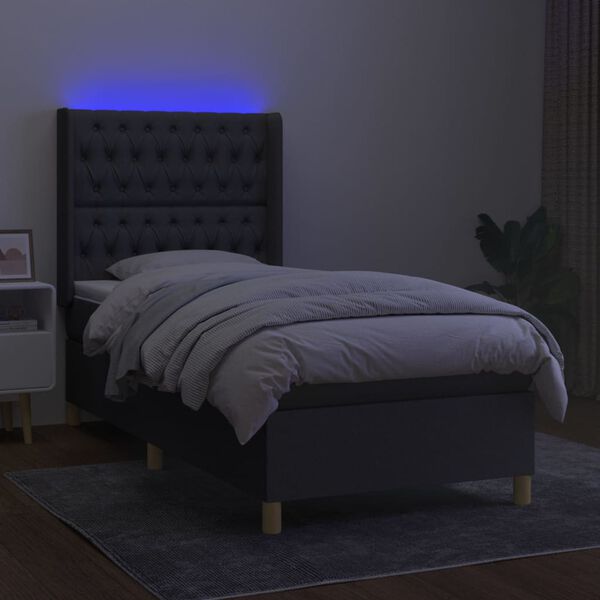 vidaXL Sommier &agrave; lattes de lit matelas LED Gris fonc&eacute; 90x190cm Tissu