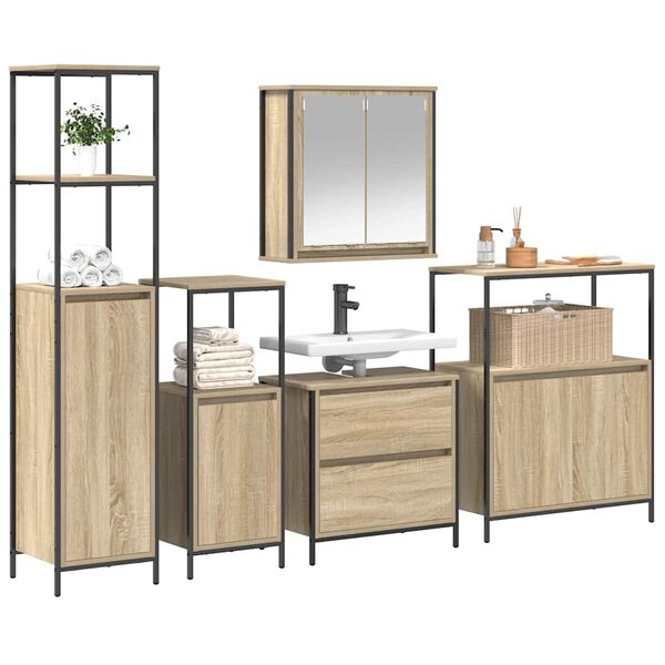vidaXL Ensemble de mobilier de salle de bain avec &eacute;tag&egrave;re 5 pcs Beige
