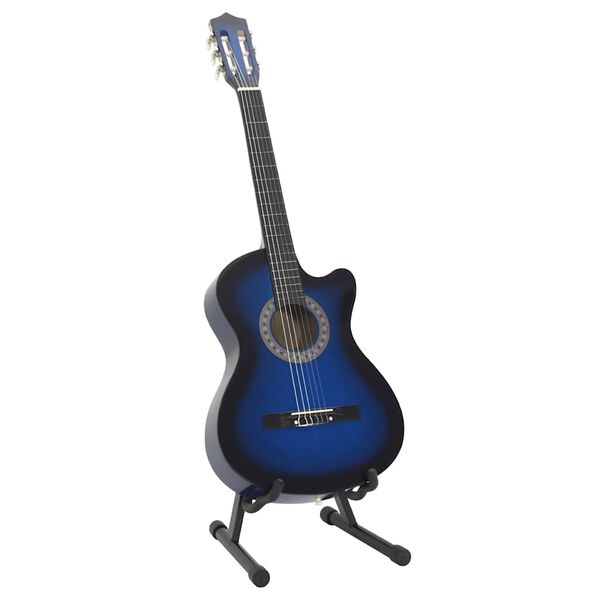 vidaXL Ensemble de guitare découpée classique 12 pcs 6 cordes Bleu 38"