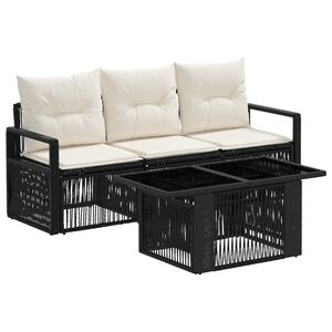 vidaXL Ensemble de canap&eacute; de jardin 4 pc Noir et blanc cr&egrave;me polyrotin