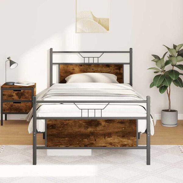 vidaXL Cadre de lit sans matelas ch&ecirc;ne fum&eacute; 100x200 cm bois ing&eacute;nierie