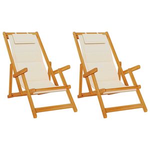 vidaXL Chaise de plage avec coussin 2 pcs Marron Bois d'Acacia Massif