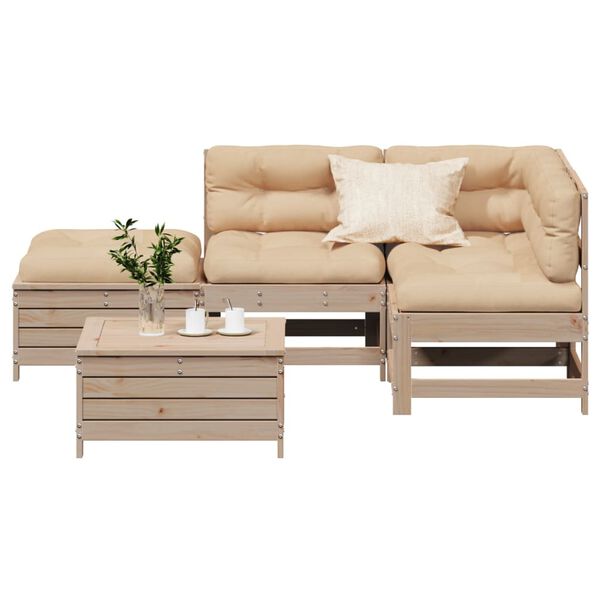 vidaXL Salon de jardin 5 pcs avec coussins Bois de pin massif