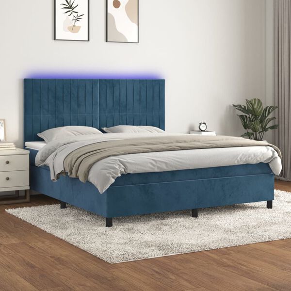 vidaXL Sommier &agrave; lattes de lit matelas et LED Bleu fonc&eacute; 180x200 cm