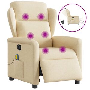 vidaXL Fauteuil inclinable de massage &eacute;lectrique cr&egrave;me tissu