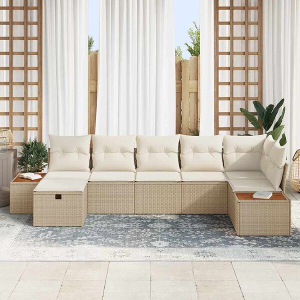 vidaXL Ensemble de canap&eacute; de jardin 7 pcs Beige Poly rotin