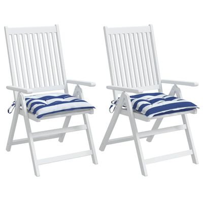 vidaXL Coussins de chaise lot de 2 rayures bleues blanches 40x40x7 cm