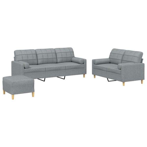 vidaXL Ensemble de canap&eacute;s 3 pcs coussins gris clair tissu